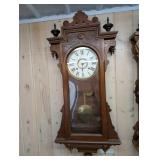 Ingraham Barthold 1890 Wall Clock - Antique Carved Oak Case