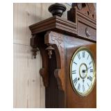Ingraham Barthold 1890 Wall Clock - Antique Carved Oak Case