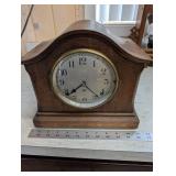 Antique Wooden Mantel Clock with Brass Bezel - Wind-Up Movement, Made in USA