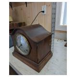 Antique Wooden Mantel Clock with Brass Bezel - Wind-Up Movement, Made in USA