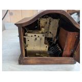 Antique Wooden Mantel Clock with Brass Bezel - Wind-Up Movement, Made in USA