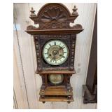 Sessions Store Model 1910 Wall Clock - Carved Oak Case, Brass Dial, 2-Wind Time/Strike