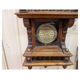 Sessions Store Model 1910 Wall Clock - Carved Oak Case, Brass Dial, 2-Wind Time/Strike
