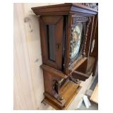 Sessions Store Model 1910 Wall Clock - Carved Oak Case, Brass Dial, 2-Wind Time/Strike