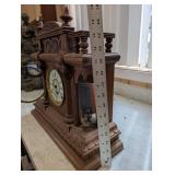 Seth Thomas Mantel Clock - Ornate Carved Oak Case, Brass Bezel & Roman Dial