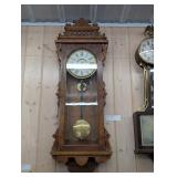 Ansonia Queen 1900 Wall Clock - Ornate Carved Oak Case with Pendulum