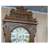 Ansonia Queen 1900 Wall Clock - Ornate Carved Oak Case with Pendulum