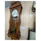 Ansonia Queen 1900 Wall Clock - Ornate Carved Oak Case with Pendulum