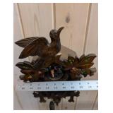 German Carved Leaf Cuckoo Clock with Bird, Pinecone Weights, 2-Weight Movement