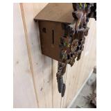German Carved Leaf Cuckoo Clock with Bird, Pinecone Weights, 2-Weight Movement