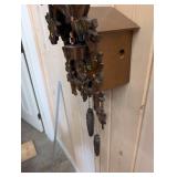 German Carved Leaf Cuckoo Clock with Bird, Pinecone Weights, 2-Weight Movement