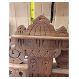 Welch 1885 Carved Wood Mantel Clock with Glass Panel and Pendulum