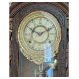 Gilbert Manitoba 1879 Late 19th Century Ansonia Carved Walnut Mantle Clock, with two-train movement, paper & brass dial & stencilled glass panel door