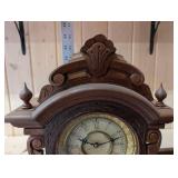 Gilbert Manitoba 1879 Late 19th Century Ansonia Carved Walnut Mantle Clock, with two-train movement, paper & brass dial & stencilled glass panel door