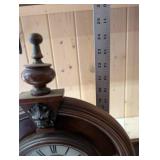 Antique Oak Mantel Clock with Etched Glass Panel and Pendulum