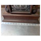 Antique Oak Mantel Clock with Etched Glass Panel and Pendulum