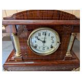 Seth Thomas Sonora Chimes Mantel Clock - Burl Wood Case, Brass Columns