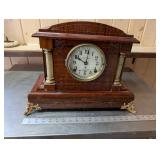 Seth Thomas Sonora Chimes Mantel Clock - Burl Wood Case, Brass Columns