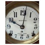 Seth Thomas Sonora Chimes Mantel Clock - Burl Wood Case, Brass Columns