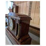 Seth Thomas Sonora Chimes Mantel Clock - Burl Wood Case, Brass Columns