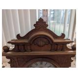 Jacobs Regulator Mantel Clock - Ornate Carved Oak Case, Glass Panel with Birds