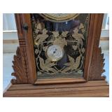 Jacobs Regulator Mantel Clock - Ornate Carved Oak Case, Glass Panel with Birds
