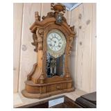 Ansonia Monarch 1885 Clock - Ornate Oak Mantel/Wall Clock with Glass Door Pendulum