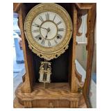 Ansonia Monarch 1885 Clock - Ornate Oak Mantel/Wall Clock with Glass Door Pendulum