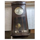 Antique Wall Regulator Clock with Brass Pendulum - Dark Walnut Cabinet