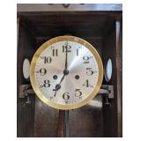 Antique Wall Regulator Clock with Brass Pendulum - Dark Walnut Cabinet