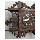 Cuckoo Clock - Hand-Carved Wood Case with Leaf Motifs, Roman Dial