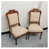 Pair of Victorian Eastlake Carved Upholstered Side Chairs Antique