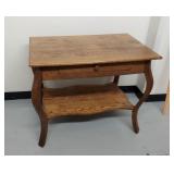 Oak Accent Table with Drawer & Lower Shelf, Curved Legs Good