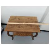 Oak Accent Table with Drawer & Lower Shelf, Curved Legs Good