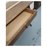 Oak Accent Table with Drawer & Lower Shelf, Curved Legs Good