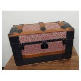 Vintage Dome Top Storage Trunk Floral Paper Red Lined, Good