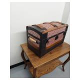 Vintage Dome Top Storage Trunk Floral Paper Red Lined, Good