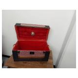 Vintage Dome Top Storage Trunk Floral Paper Red Lined, Good
