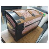 Vintage Dome Top Storage Trunk Floral Paper Red Lined, Good