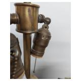 Vintage Brass Candlestick & Asian Motif Table Lamps Mismatched Pair