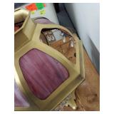 Art Nouveau Pink Slag Glass Table Lamp w Prism Drops 22in As-Is