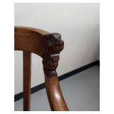 Antique Quarter Sawn Oak Hall Settee w/ Lion Head Arms Brown Seat