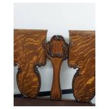 Antique Quarter Sawn Oak Hall Settee w/ Lion Head Arms Brown Seat