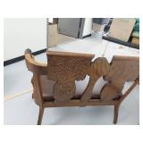 Antique Quarter Sawn Oak Hall Settee w/ Lion Head Arms Brown Seat