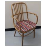 Empire State Bentwood Arm Chair Striped Upholstered Seat Good