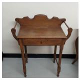 Antique Oak One-Drawer Washstand Side Table w/ Gallery Back Good
