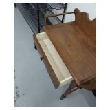 Antique Oak One-Drawer Washstand Side Table w/ Gallery Back Good