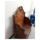 Antique Victorian Carved Wood Hall Bench Settle w Storage Seat