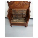 Antique Victorian Carved Wood Hall Bench Settle w Storage Seat