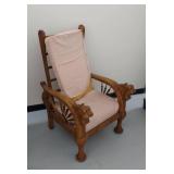 Antique Oak Adjustable Morris Chair with Carved Lion Arms
